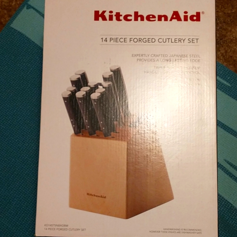 KitchenAid 14 piece cutlery set birch wood